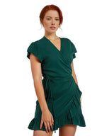 Cute Frill Solid Wrap Mini Dress XD21