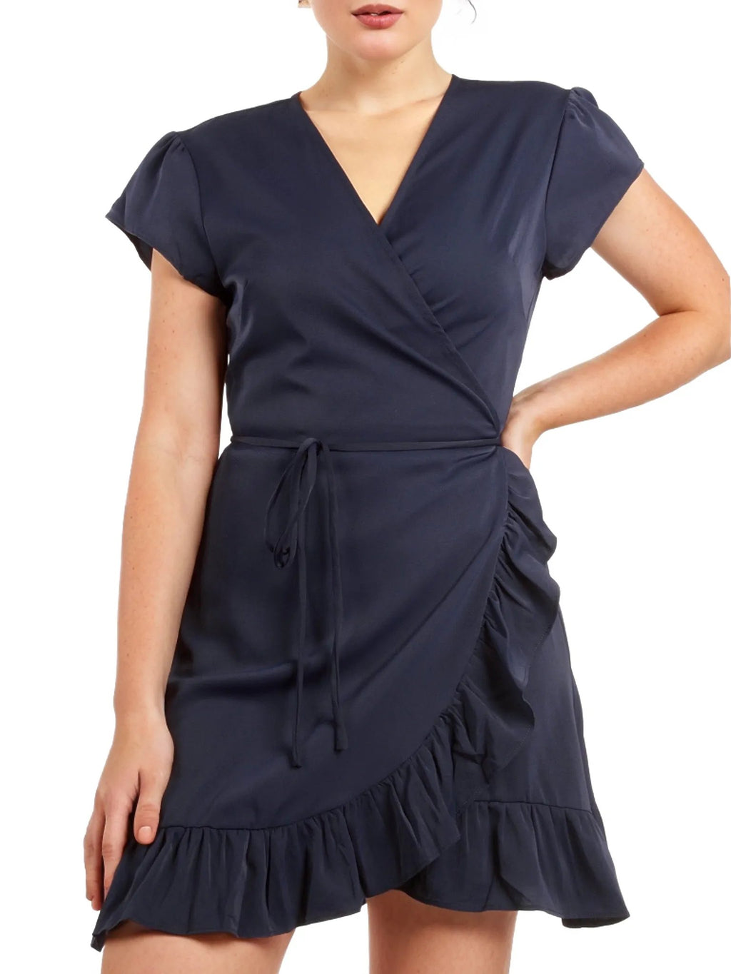 Cute Frill Solid Wrap Mini Dress XD21