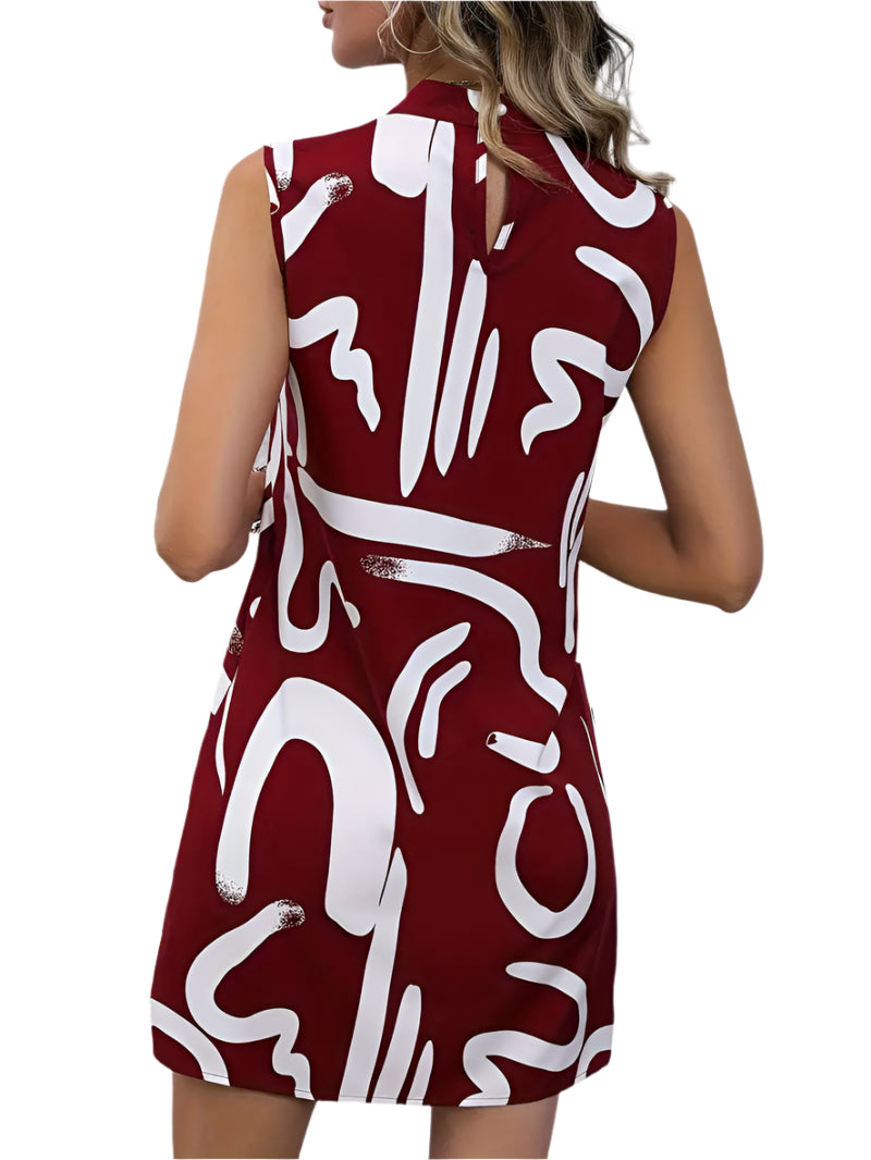 Modern Abstract Print Sleeveless Mini Dress – Chic & Artistic Elegance