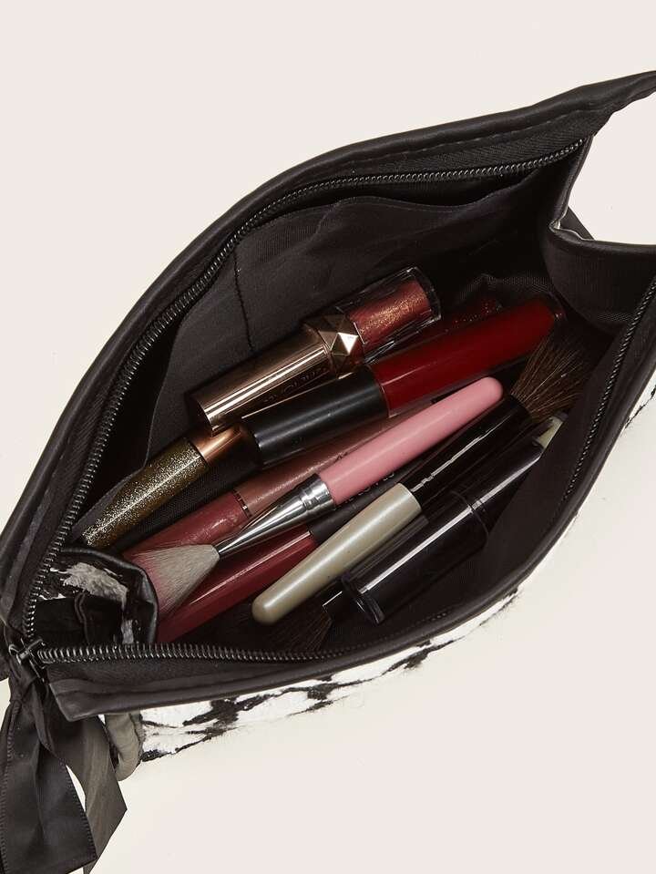 Tweede Check Cosmetic Bag with Bow - Chic & Elegant Organizer