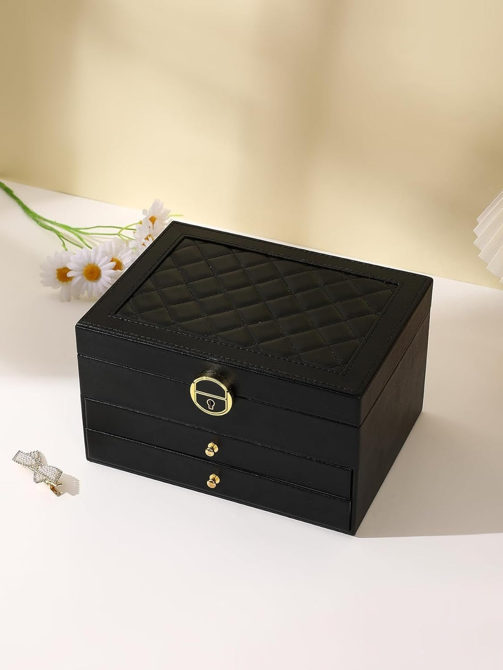 Large Pink Jewelry Organizer Box - Elegant Multi-Layer Storage
