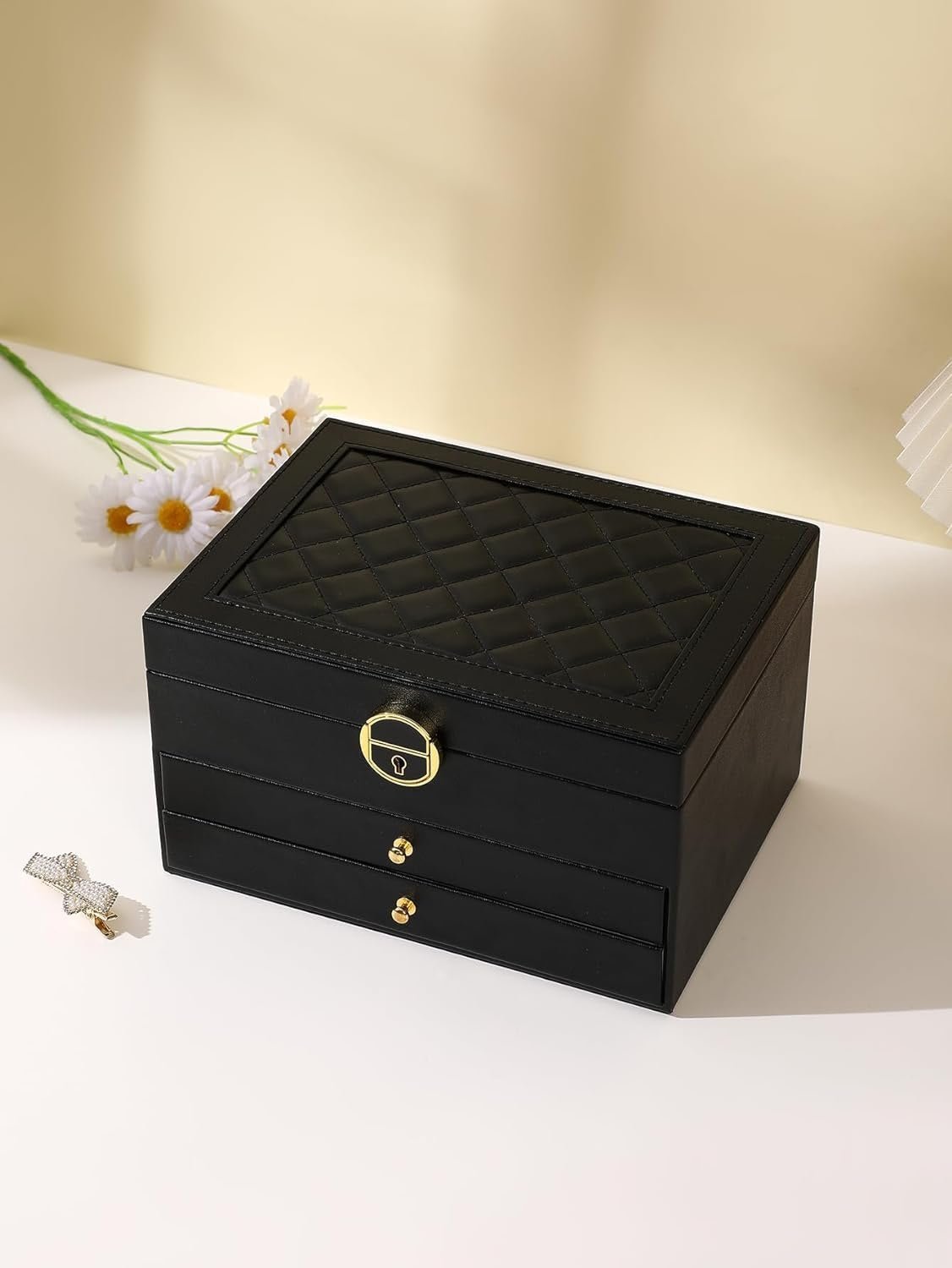 Large Pink Jewelry Organizer Box - Elegant Multi-Layer Storage