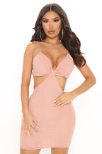 Ribbed Knitted Bust Cutout Mini Dress