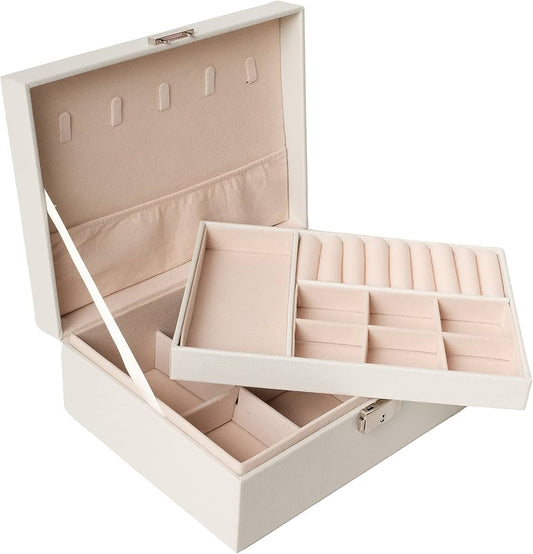 Portable Leather Jewelry Storage Box - Double Layer – Stylish & Functional
