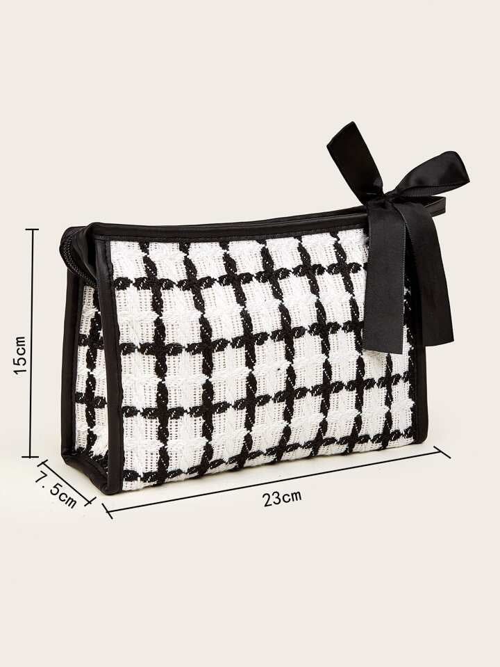 Tweede Check Cosmetic Bag with Bow - Chic & Elegant Organizer