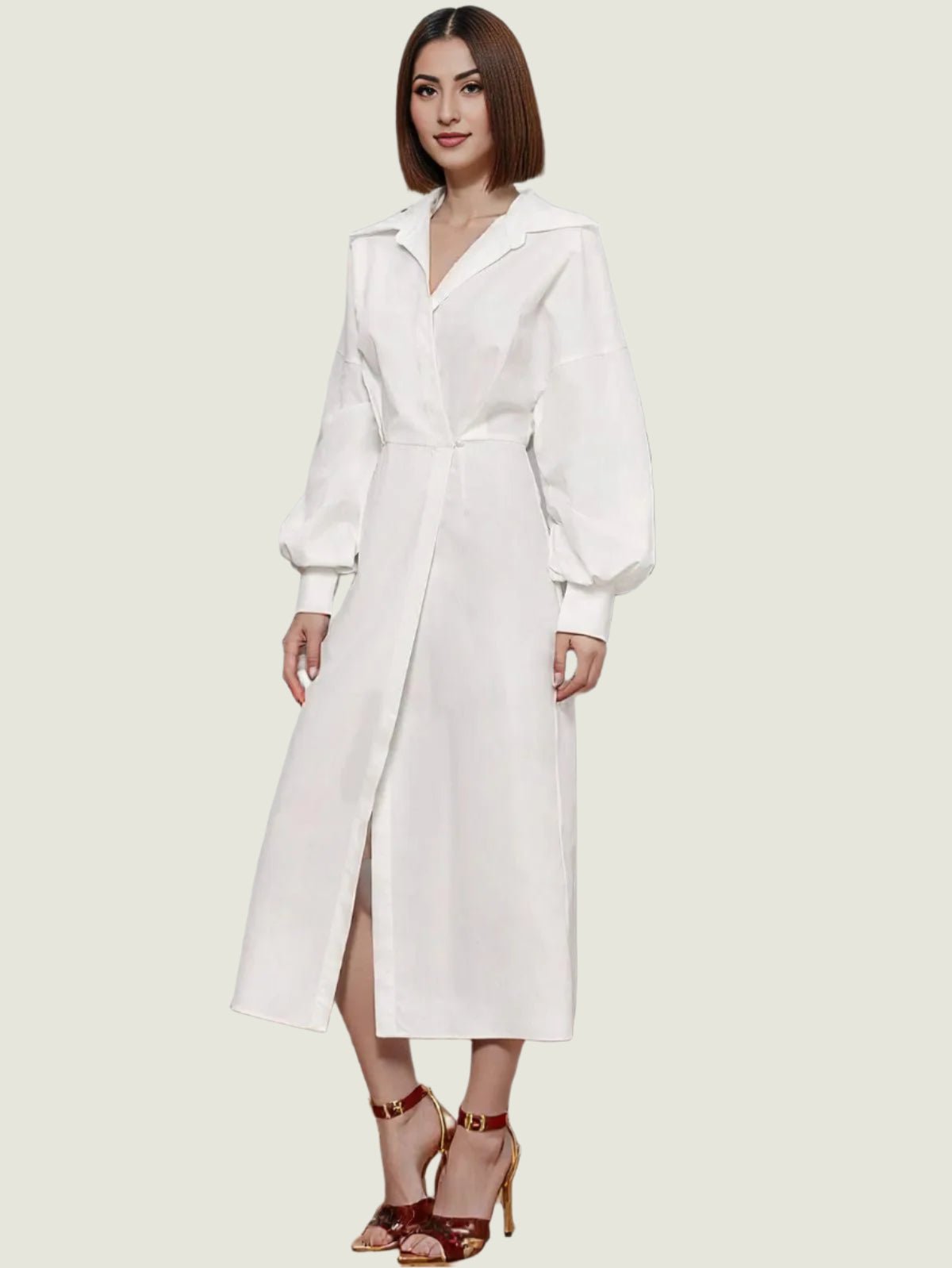 Drop Shoulder Lantern Sleeve Wrap Shirt Dress – Effortless Chic & Comfort