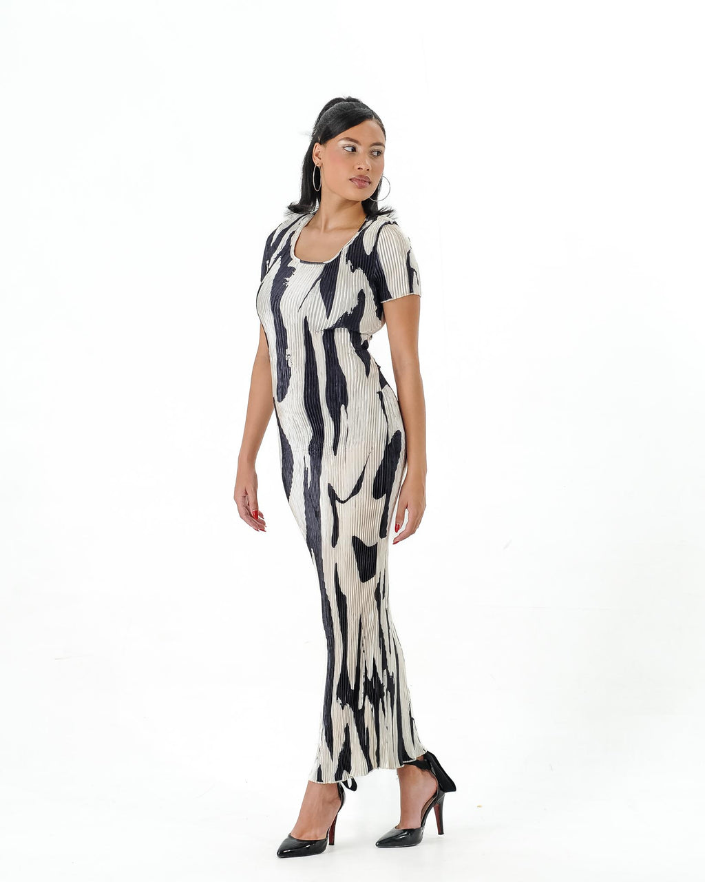 Abstract Print Maxi Dress - Short Sleeve Bodycon Dress