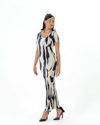 Abstract Print Maxi Dress - Short Sleeve Bodycon Dress