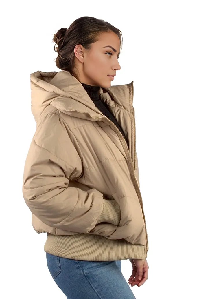 Solid Cropped Padded Jacket With Hood