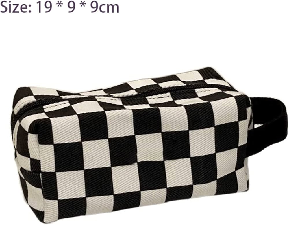 Checkered Rectangular Makeup Travel Bag - Stylish & Spacious Organizer