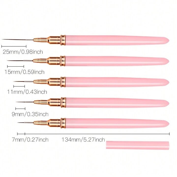 Precision Liner Nail Art Brush – 5pc Pink Handle Set