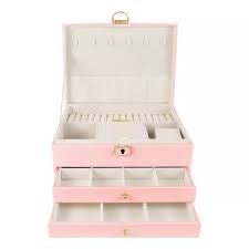Large Pink Jewelry Organizer Box - Elegant Multi-Layer Storage