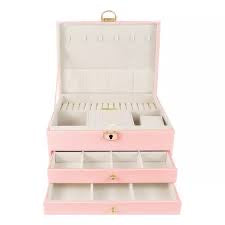 Large Pink Jewelry Organizer Box - Elegant Multi-Layer Storage