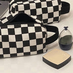 Checkered Rectangular Makeup Travel Bag - Stylish & Spacious Organizer