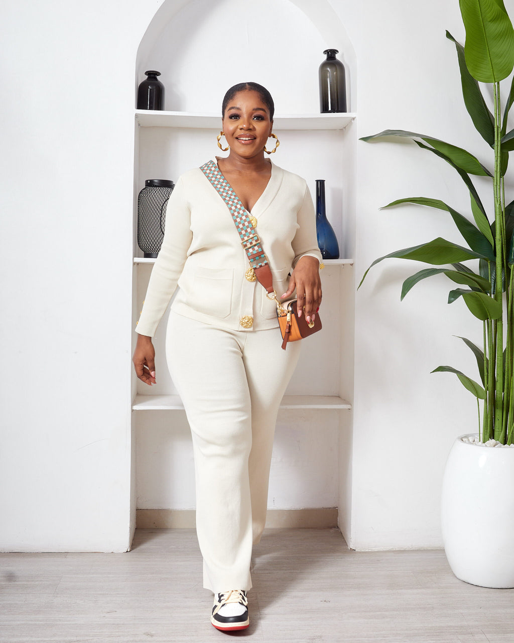 Women’s Button Front Two-Piece Pant Set – Top & Wide Leg Trousers