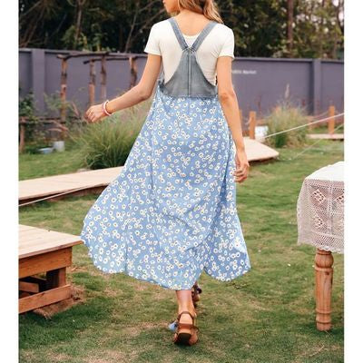 Daisy Dungaree Asymmetrical Maxi Dress XD21