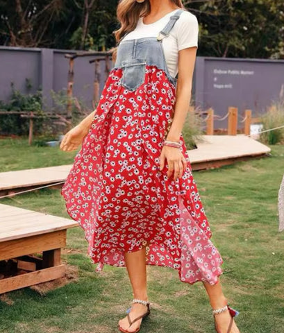 Daisy Dungaree Asymmetrical Maxi Dress XD21