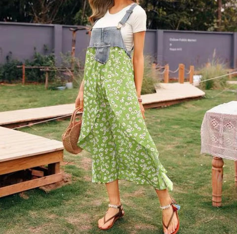 Daisy Dungaree Asymmetrical Maxi Dress XD21