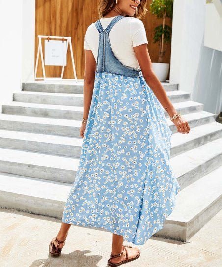 Daisy Dungaree Asymmetrical Maxi Dress XD21