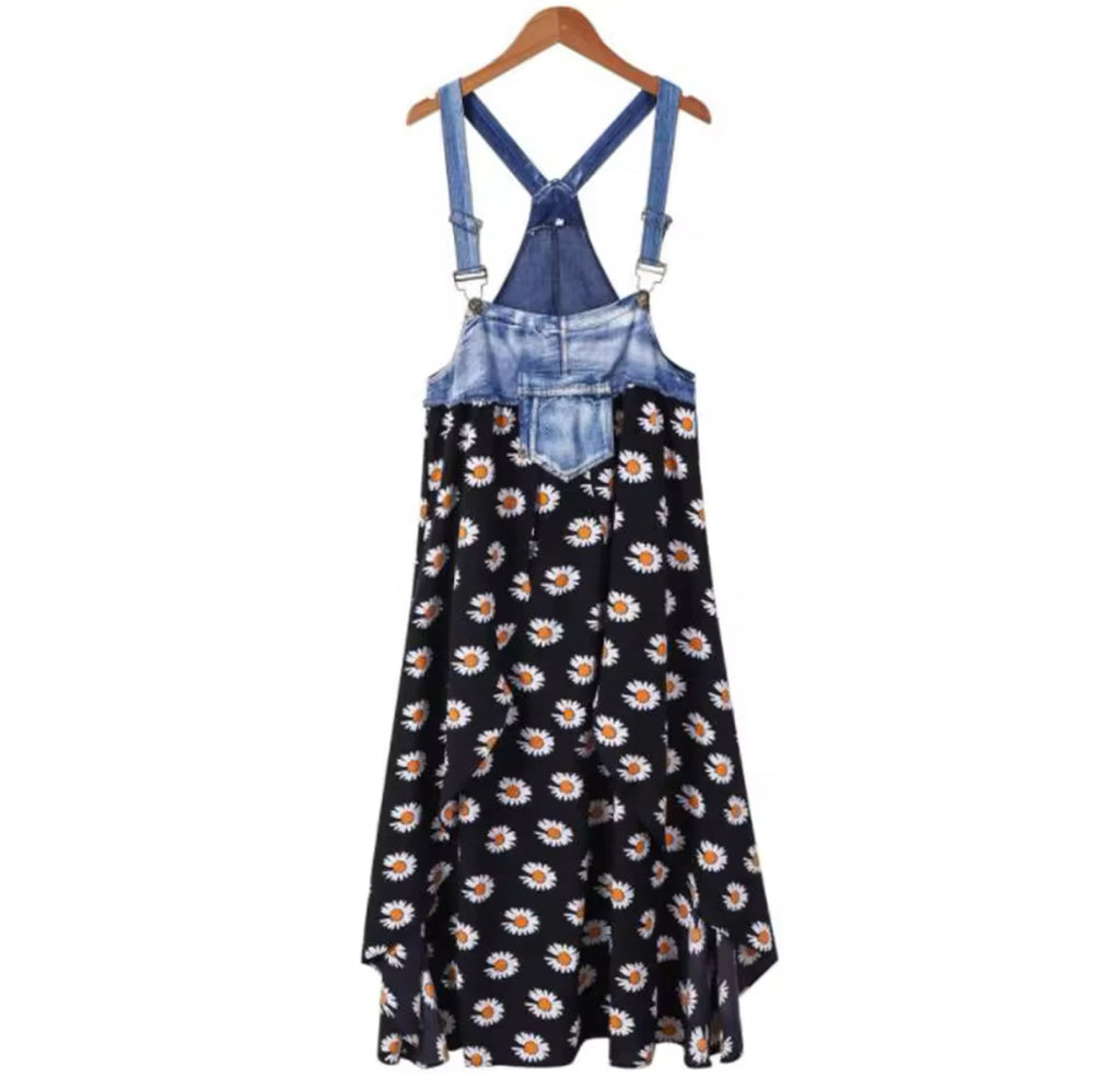Daisy Dungaree Asymmetrical Maxi Dress XD21