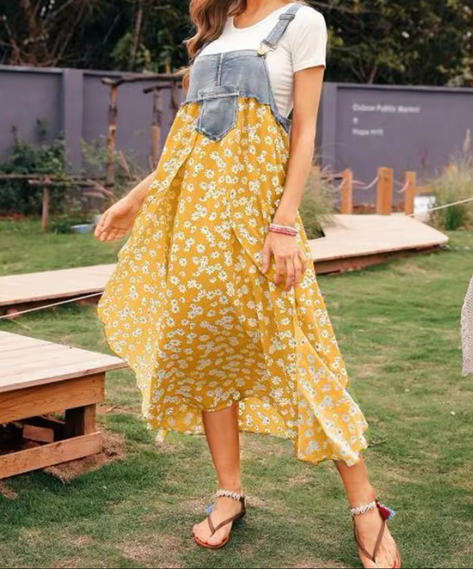 Daisy Dungaree Asymmetrical Maxi Dress XD21