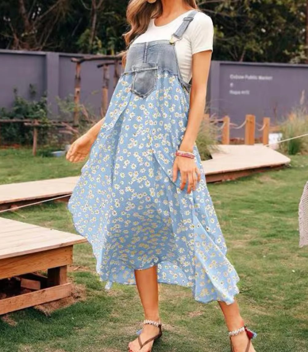 Daisy Dungaree Asymmetrical Maxi Dress XD21