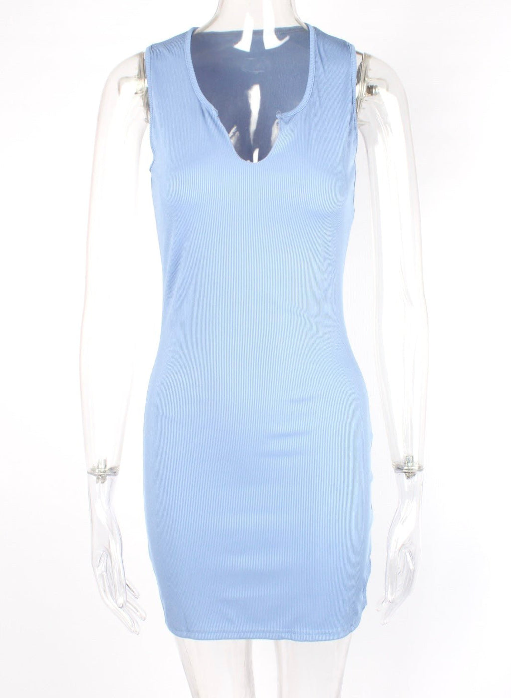 Deep V neck ribbed mini tube dress XD21