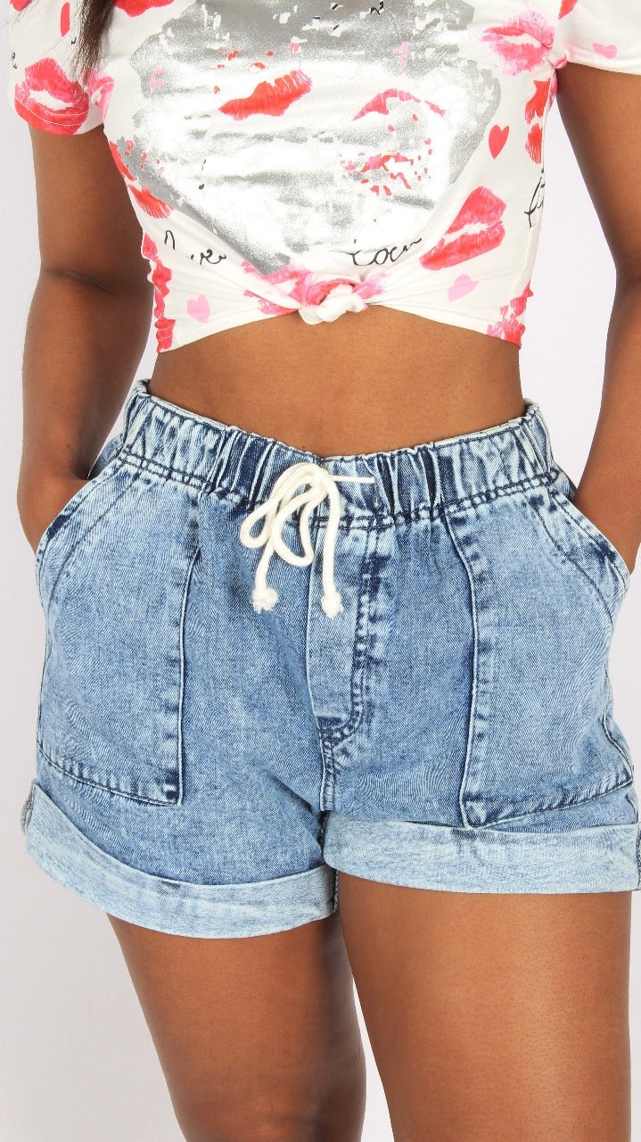Denim Shorts with Drawstring