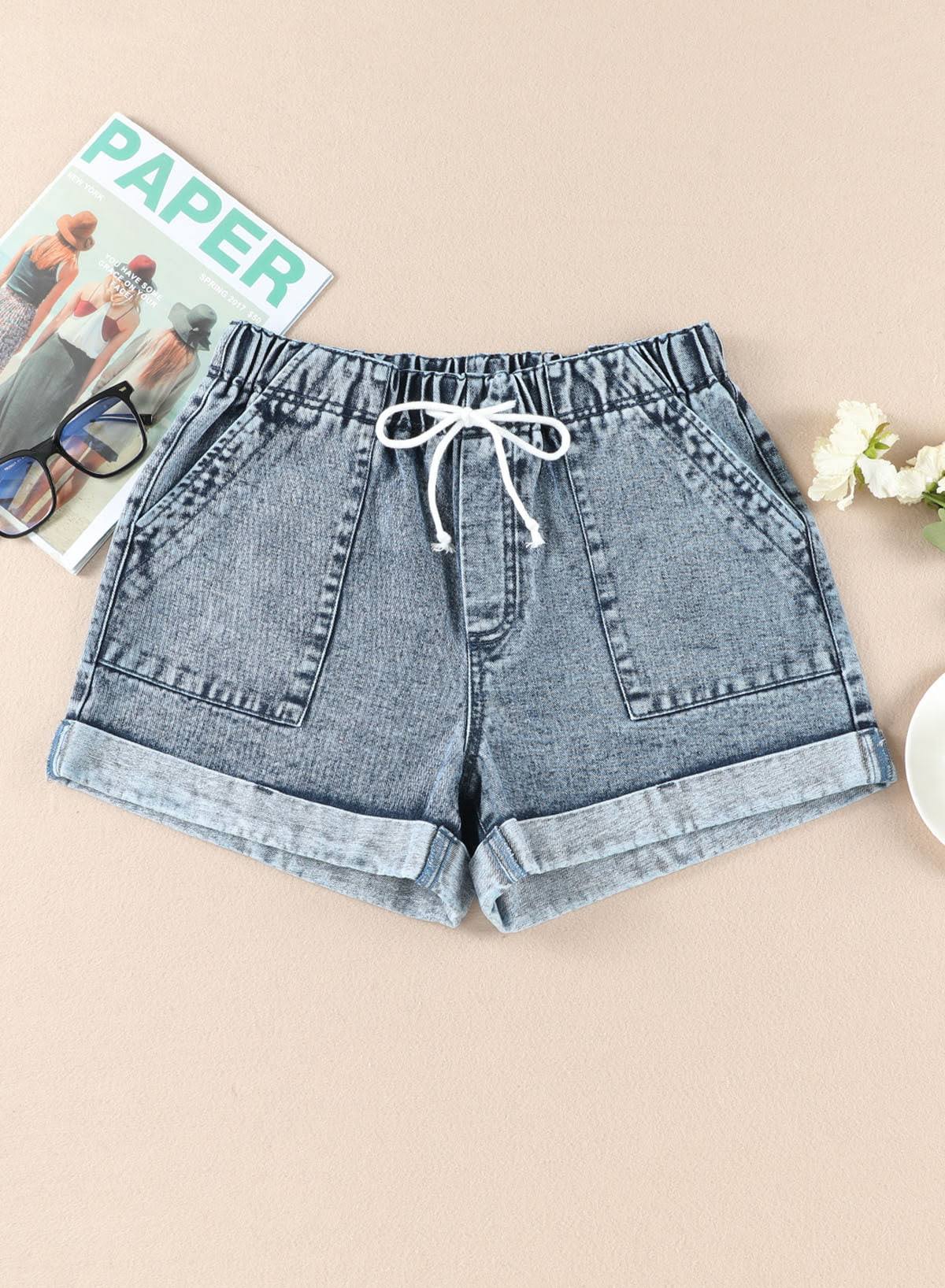 Denim Shorts with Drawstring