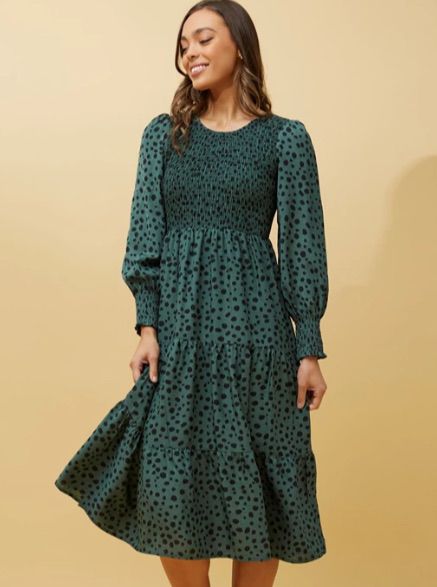 Ditsy Floral Ruched Tier Flowy Midi Dress XD21