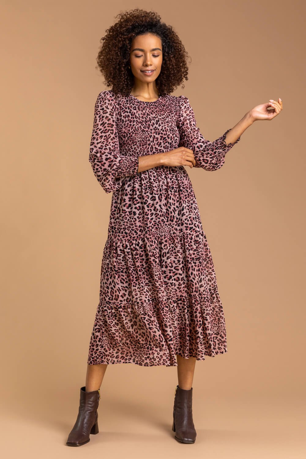 Ditsy Floral Ruched Tier Flowy Midi Dress XD21