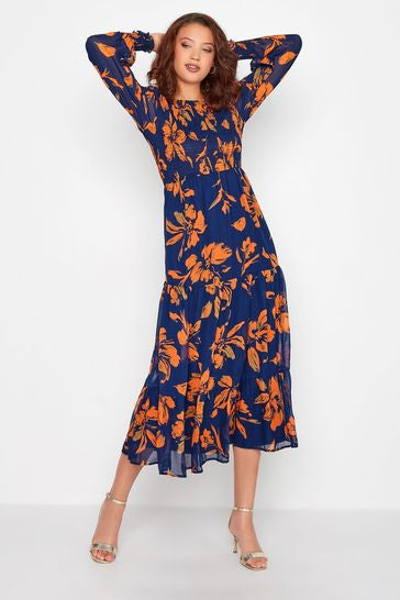 Ditsy Floral Ruched Tier Flowy Midi Dress XD21