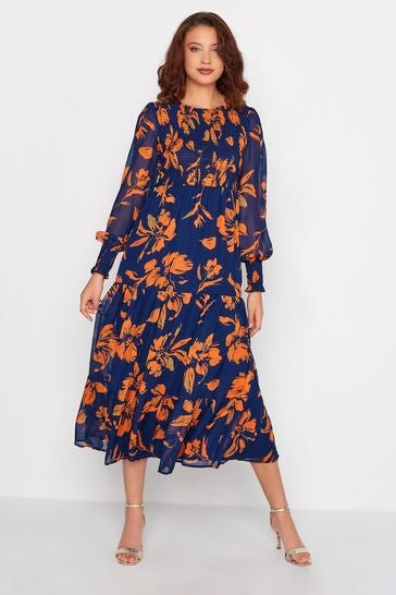 Ditsy Floral Ruched Tier Flowy Midi Dress