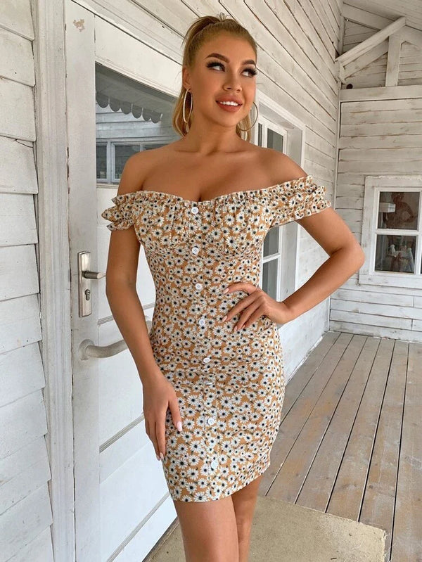 Ditsy Floral off shoulder mini dress
