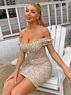 Ditsy Floral off shoulder mini dress - XD21