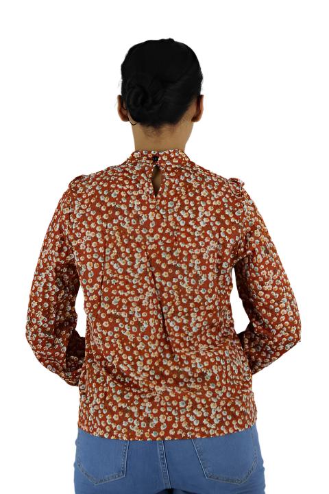 Ditsy Frill Floral Print Blouse Chiffon XD21