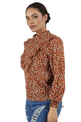 Ditsy Frill Floral Print Blouse Chiffon XD21