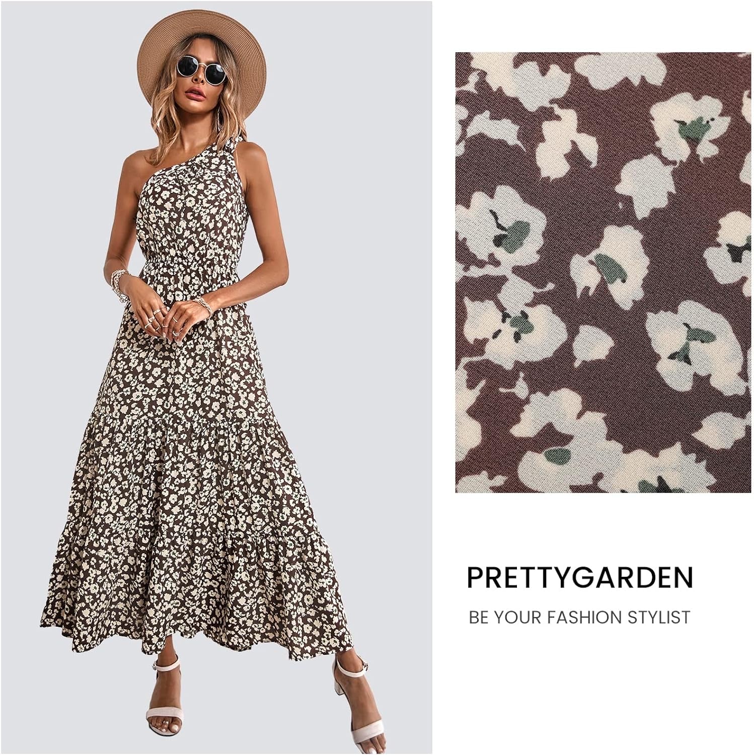 Ditsy floral one shoulder tie maxi dress XD21