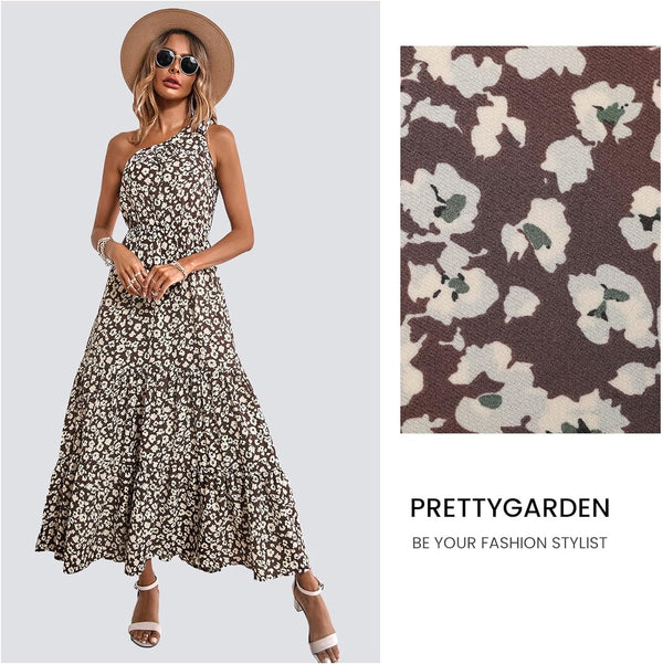 Ditsy floral one shoulder tie maxi dress