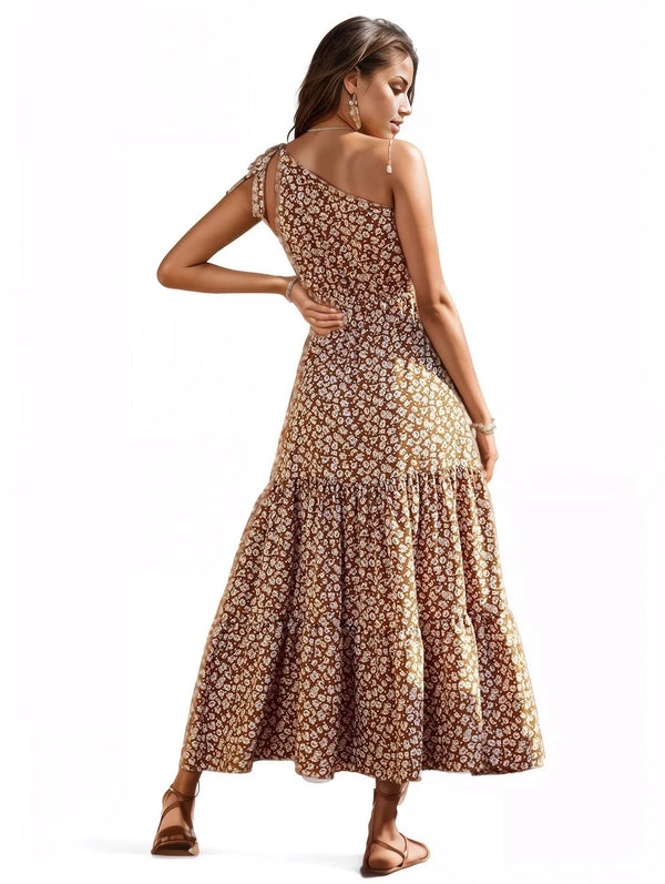 Ditsy floral one shoulder tie maxi dress