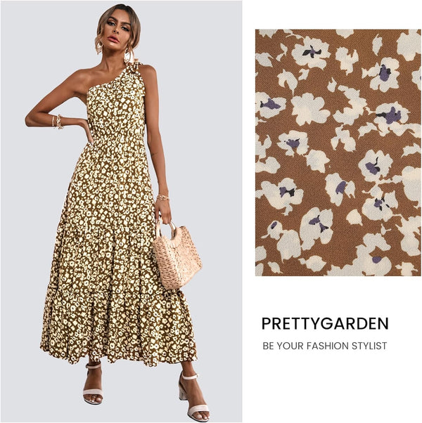 Ditsy floral one shoulder tie maxi dress
