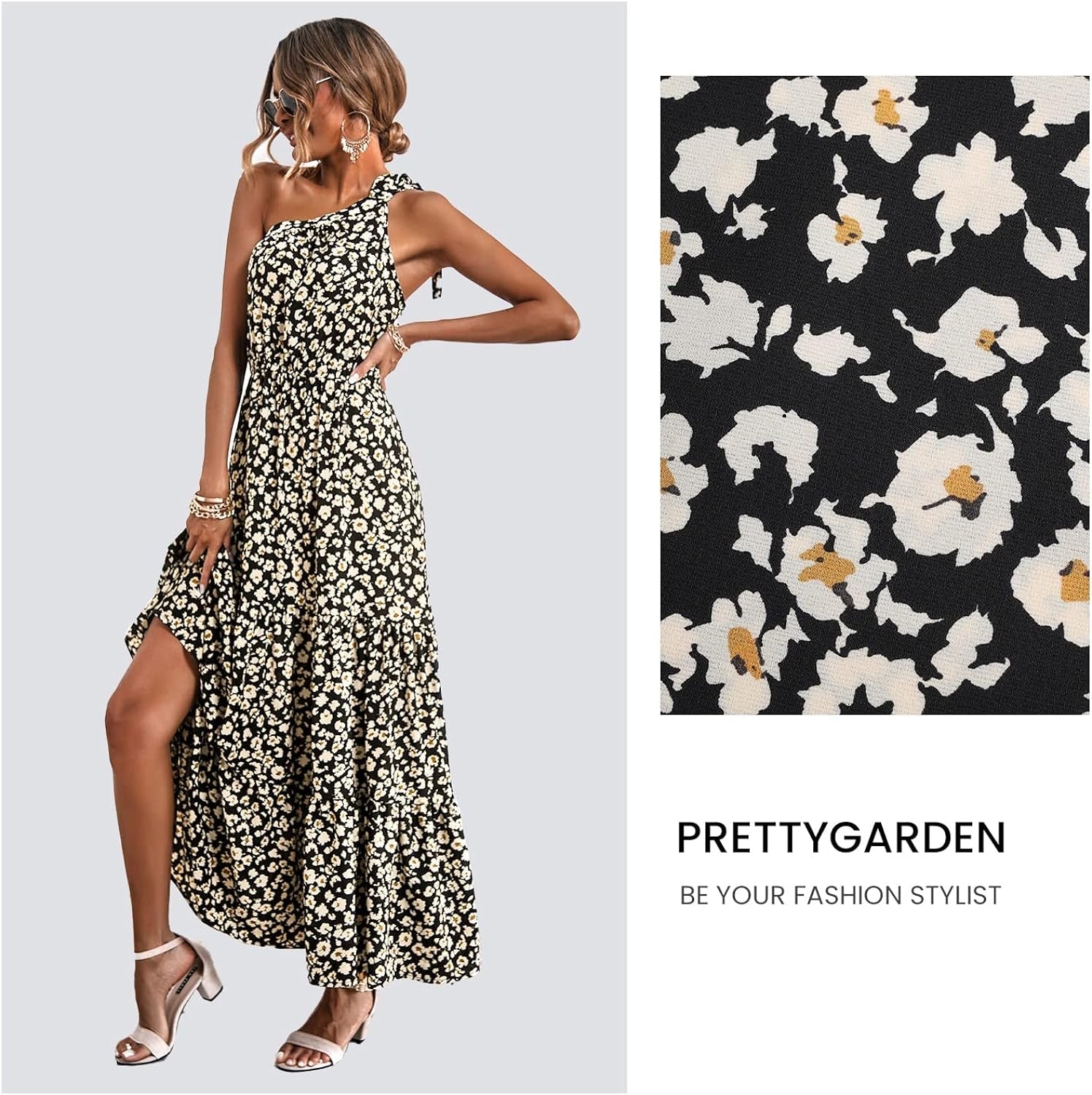 Ditsy floral one shoulder tie maxi dress XD21