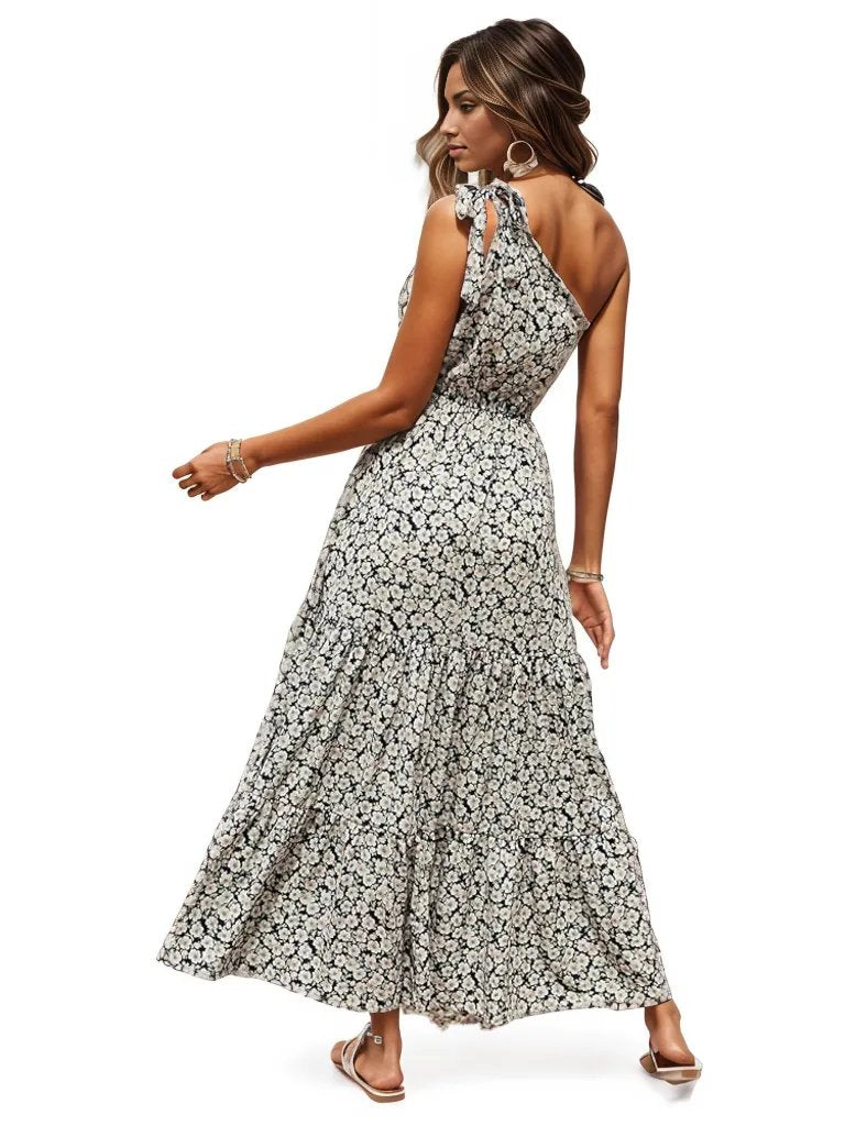 Ditsy floral one shoulder tie maxi dress XD21