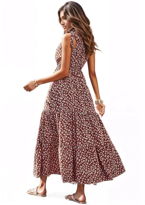 Ditsy floral one shoulder tie maxi dress XD21