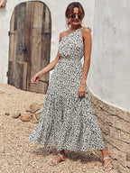 Ditsy floral one shoulder tie maxi dress XD21
