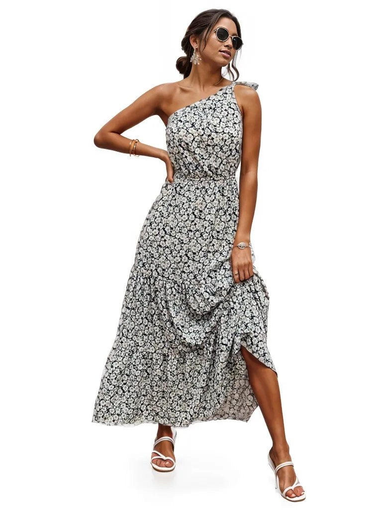 Ditsy floral one shoulder tie maxi dress XD21