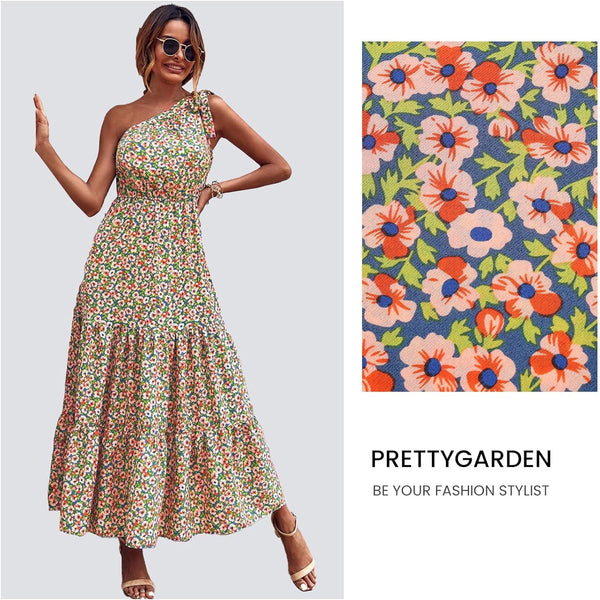 Ditsy floral one shoulder tie maxi dress