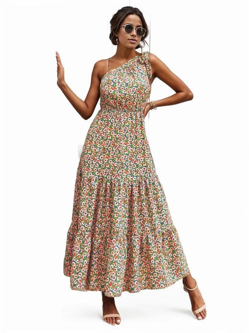 Ditsy floral one shoulder tie maxi dress XD21