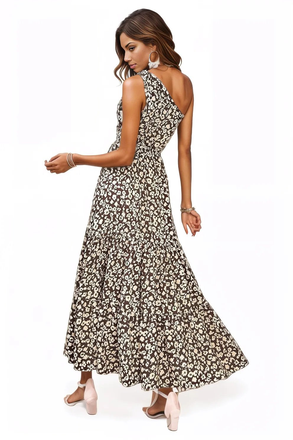 Ditsy floral one shoulder tie maxi dress XD21