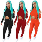 Double Sleeves Crop Top Trousers Two Piece Set XD21